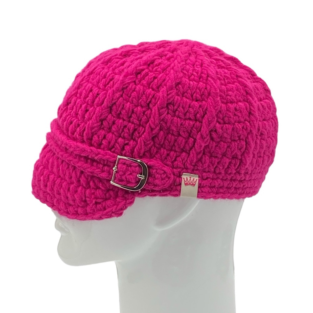 Women's Pink Knit Newsboy Winter Hat Beanie - Picture 2 of 4